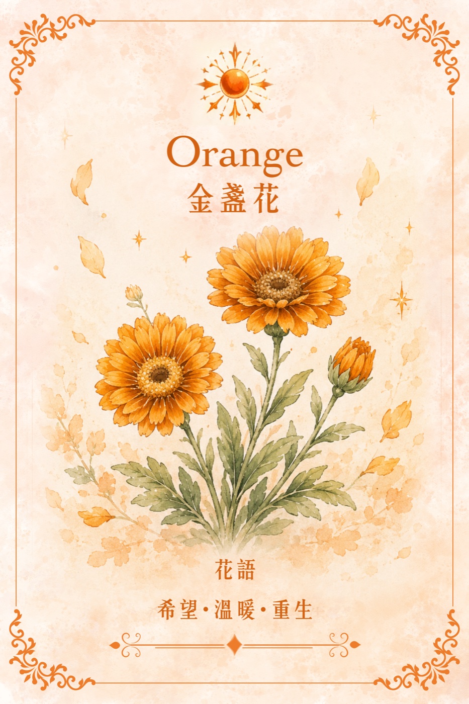 橙色金盞花小花卡