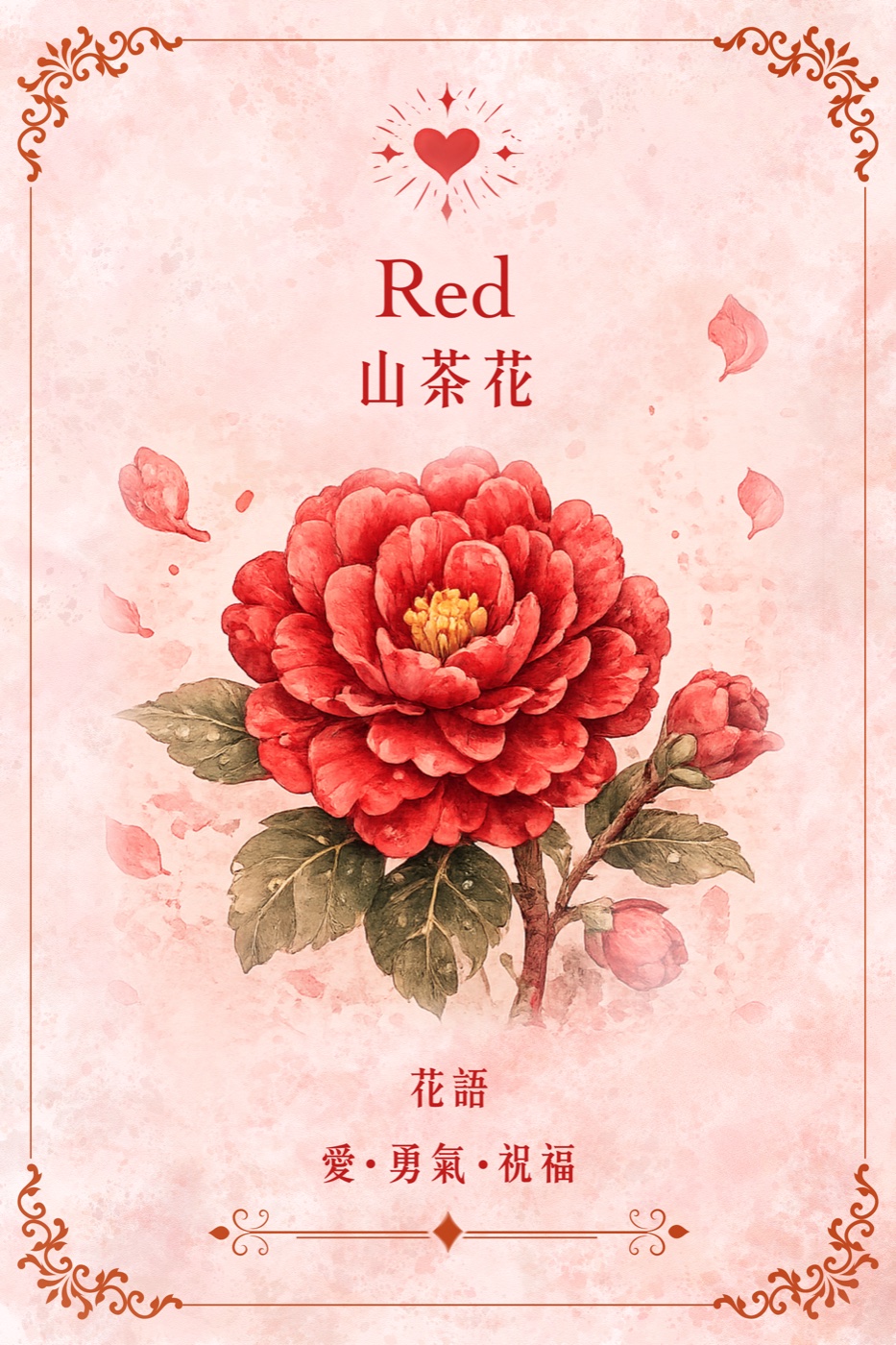 紅色山茶花小花卡